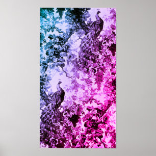 Poster paon victorien floral élégant toile rose violet