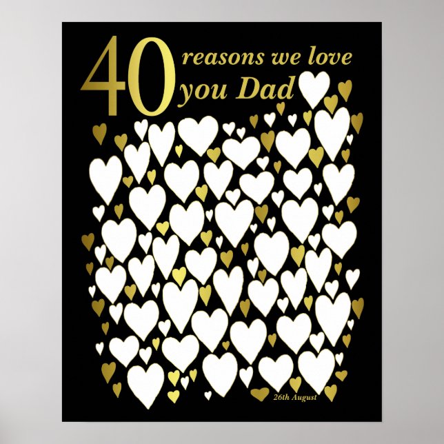 Poster Papa 40th Birthday - 40 Raisons Nous Vous A (Devant)