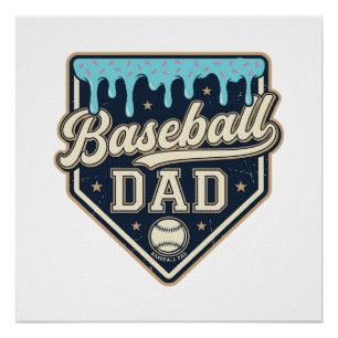 Poster Papa Baseball Drippy Plaque de Base Vintage Vecteu