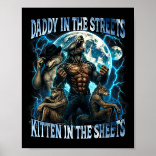 Poster Papa dans les rues, chaton dans les draps drôle Al