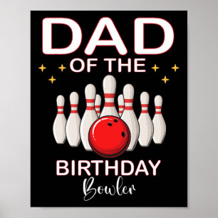 Poster Papa De L'Anniversaire Bowler Garçon Fille Bowling