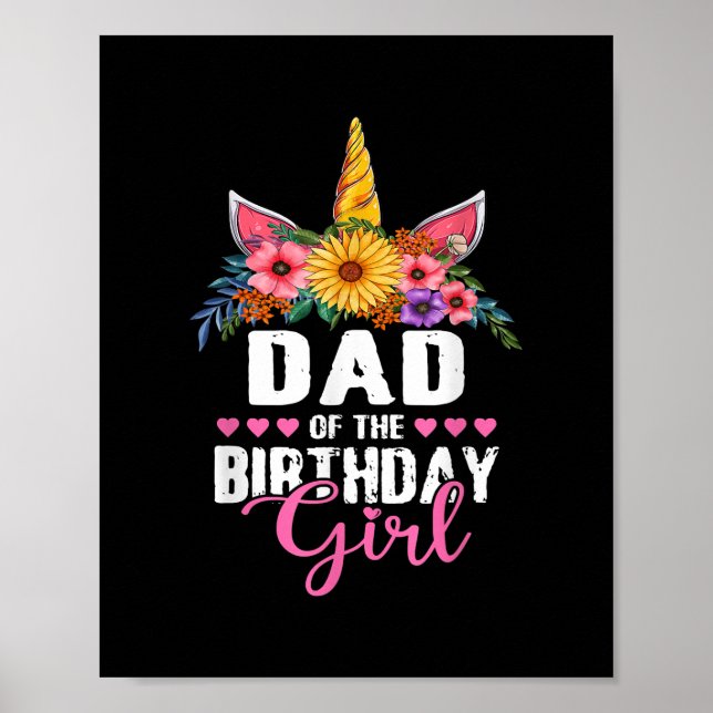Poster Papa De L'Anniversaire Fille Unicorn Filles Famill (Devant)