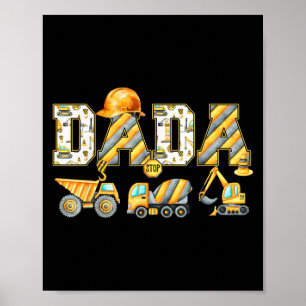 Poster Papa drôle Construction Excavatrice Enfants À l'un