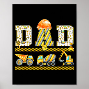 Poster Papa drôle Construction Excavatrice Enfants Famill