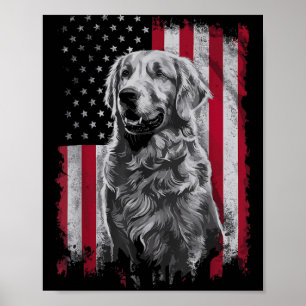 Poster Papa Maman Golden Retriever Amérique 4 juillet