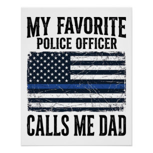 Poster Papa officier de police ligne bleue mince vecteur