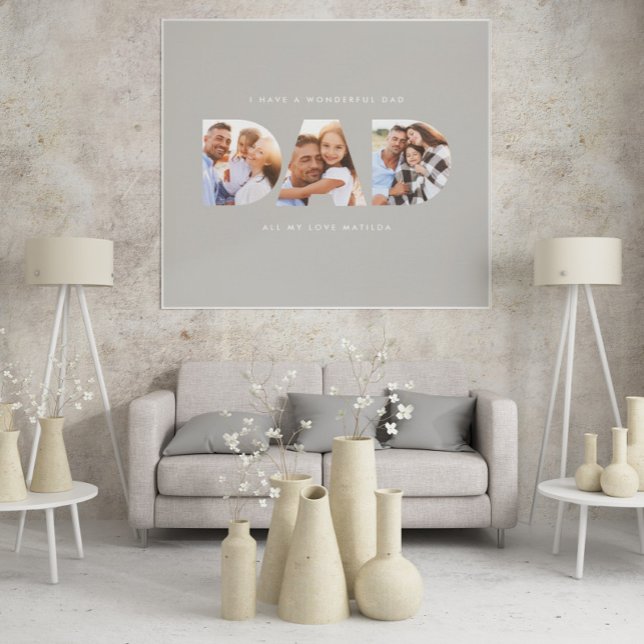 Poster Papa photo typographie moderne enfant cadeau gris (Créateur téléchargé)
