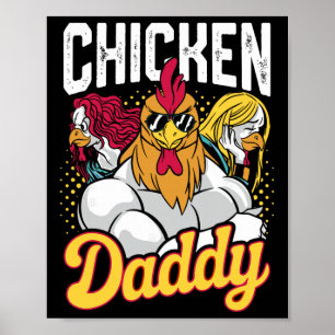 Poster Papa Poulet Éleveur de Volailles Vintage Drôle de