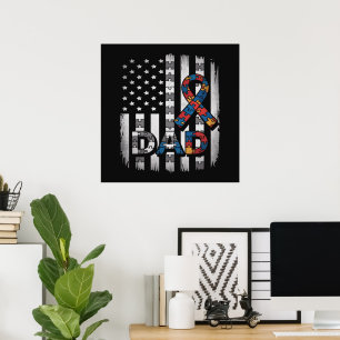 Poster Papa sensibilisation à l'autisme Drapeau USA Fête