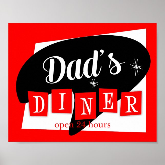 Poster Papa's Diner Rouge Noir Retro Cuisine Imprimer (Devant)