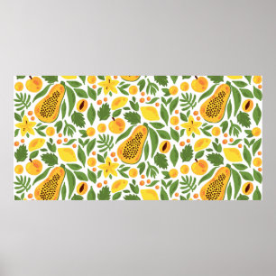 Poster Papaya citron pêche mangue fruits exotique tropiqu