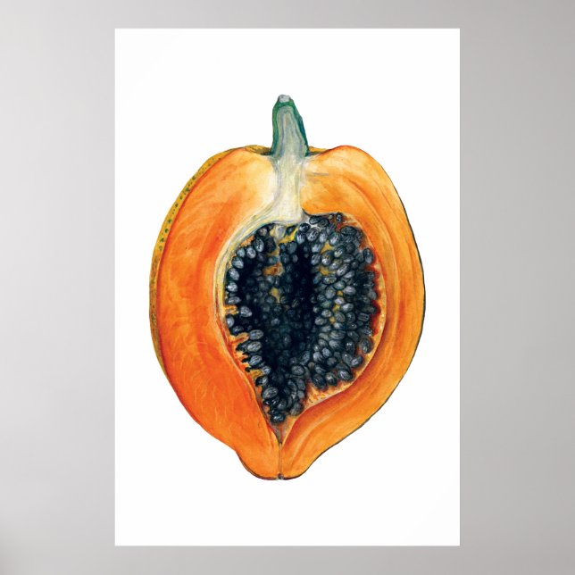Poster PAPAYA imprimé orange de fruits botaniques (Devant)
