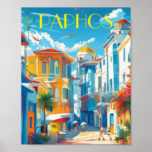 Poster Paphos City, Chypre visite souvenir
