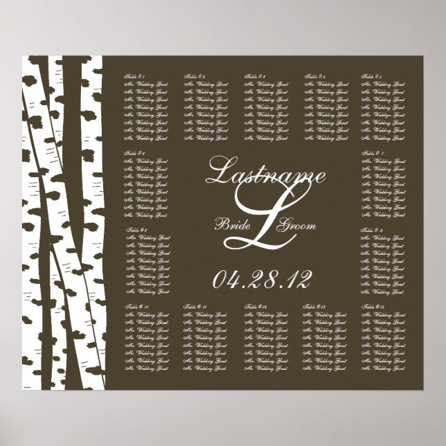 Poster Papier blanc Birch Trees Mariage Seing Chart (Devant)