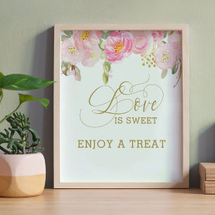 Poster Papier Calligraphié Or Rose Floral L'amour est Dou