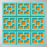 Papier d'affiche rétro turquoise et orange (Matte)