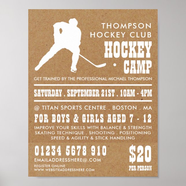 Poster Papier Kraft, Publicité pour le camp de hockey (Devant)