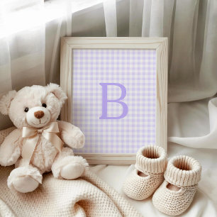 Poster Papier Lavande Pastel et Gingham Monogrammé Blanc
