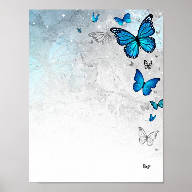 Poster Papier papillon bleu argent Modèle Télécharger (Devant)