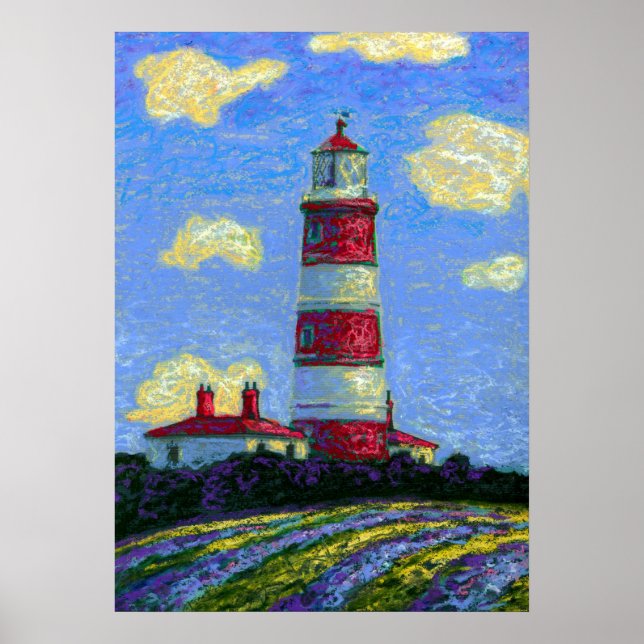 Poster Papier Pastel Lighthouse et Lavender Fields (Devant)