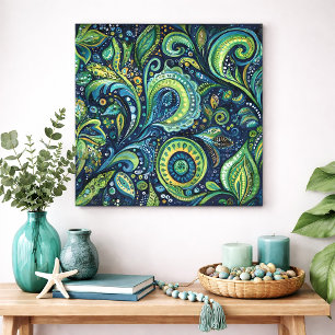 Poster Papier Peint Aquarelle Audacieux Paon Paisley