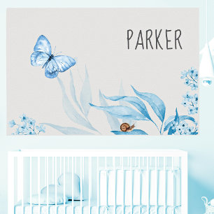 Poster Papier peint de nursery bébé floral bleu vintage a