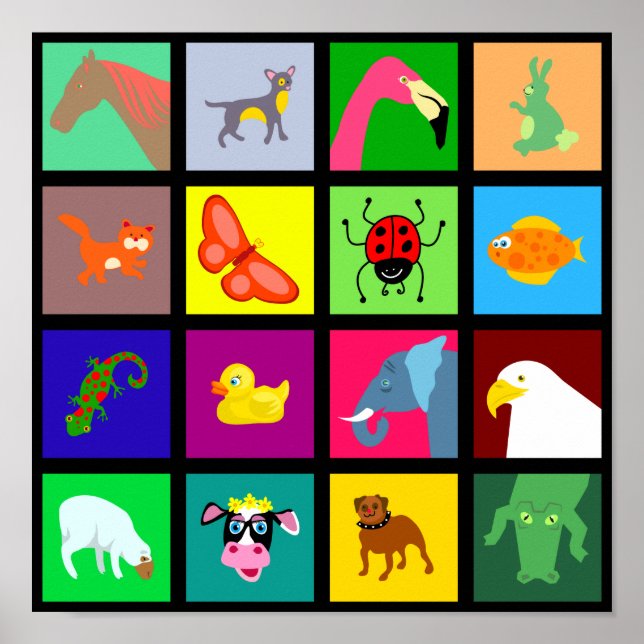 Poster Papier peint en mosaïque animale (Devant)