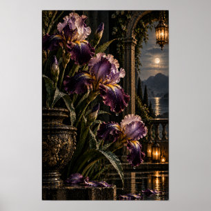 Poster Papier peint Jardin au Clair de Lune à l'Iris Pour