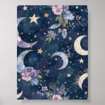 Papier peint jardin au clair de lune violet | Lune