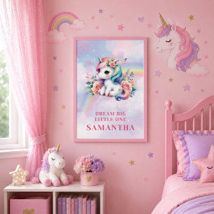 Poster Papier peint magique d'anniversaire licorne pastel