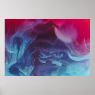 Poster Papier peint numérique à fumée bleue, rouge et noi