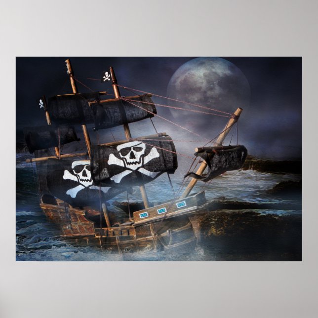 Poster papier PIRATE GHOST NAVIRE STRANDED ON ROCK (Devant)