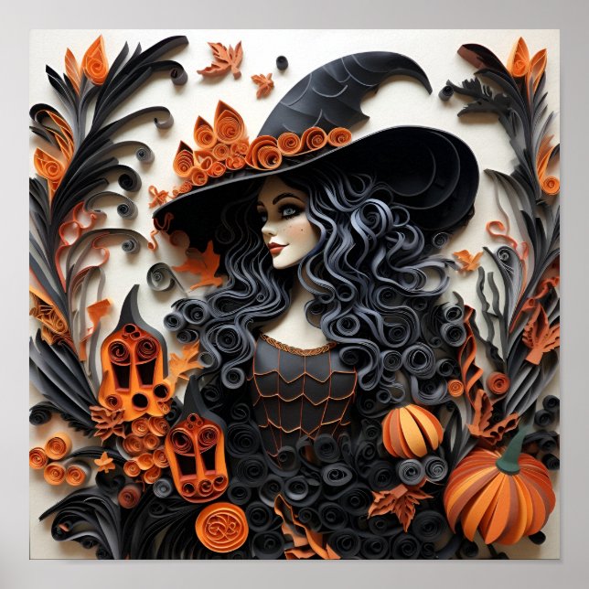 Poster Papier Quilling Halloween sorcière imprimé (Devant)