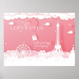 Poster Papier rose Paris Quinceaña