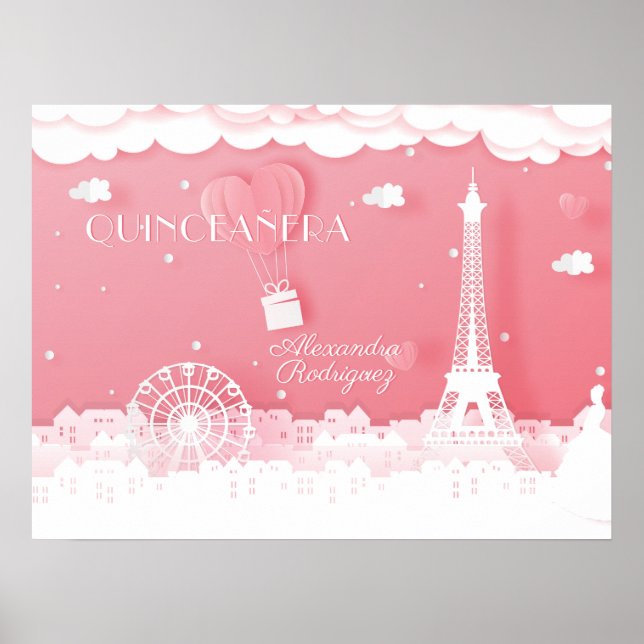Poster Papier rose Paris Quinceaña (Devant)