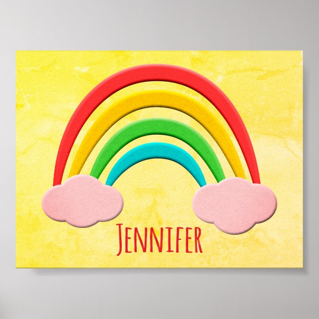 Poster Papier Vieilli Découpe Arc-en-Ciel Et Nuages Roses (Devant)