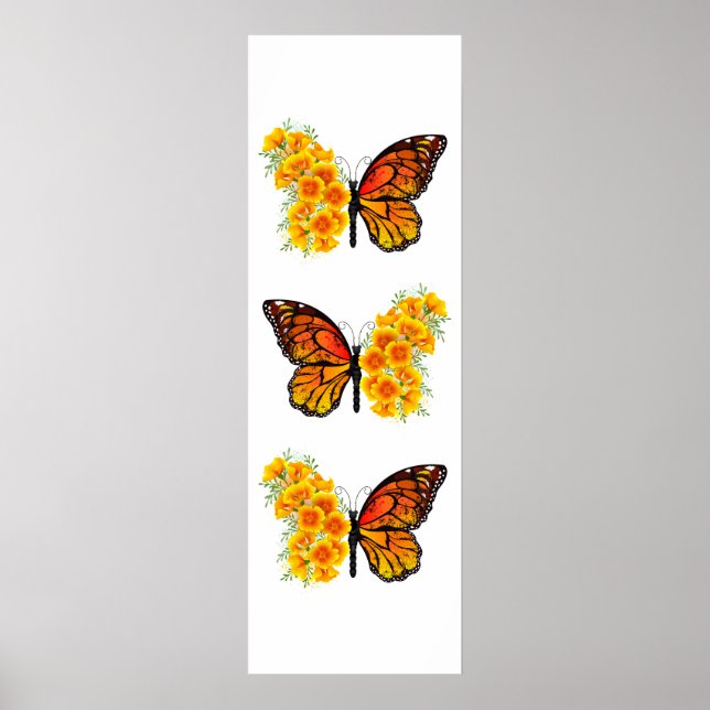 Poster Papillon à fleurs avec Poppy de Californie Jaune (Devant)