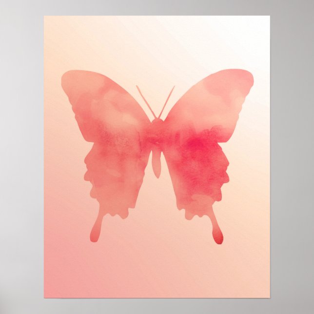 Poster Papillon aquarelle - Corail et Pêche (Devant)
