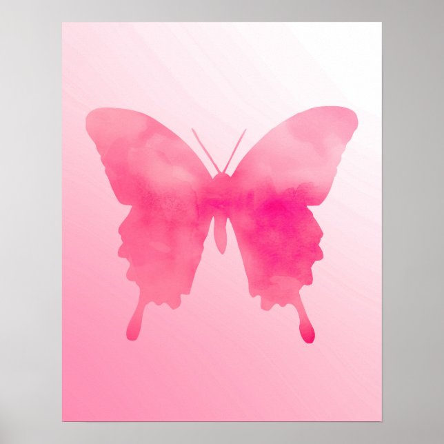 Poster Papillon aquarelle - Fuchsia et rose (Devant)