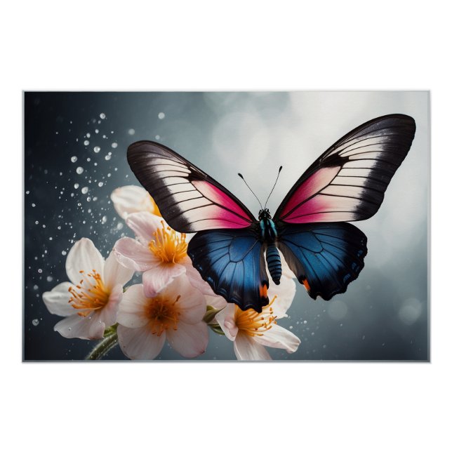 Poster *~* Papillon Aquarelle magique AP52 Fleurs (Devant)
