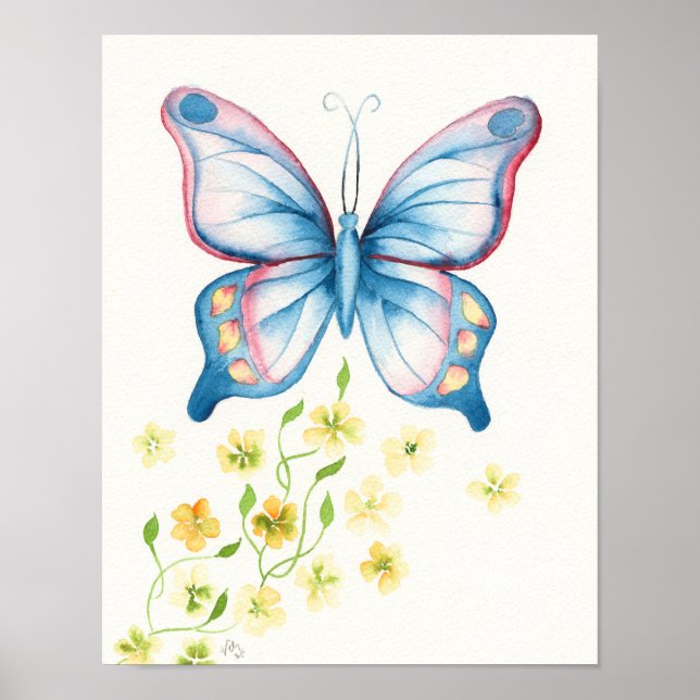 Poster Papillon aquarelle par Victoria Grigaliunas (Devant)