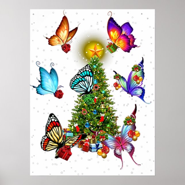 Poster papillon autour des papillons de noël (Devant)