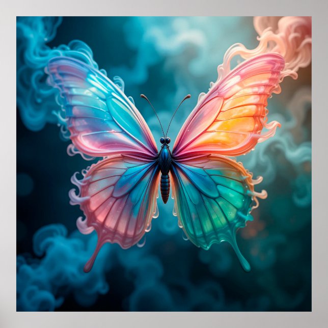 Poster Papillon aux couleurs vives avec des ailes éthérée (Devant)