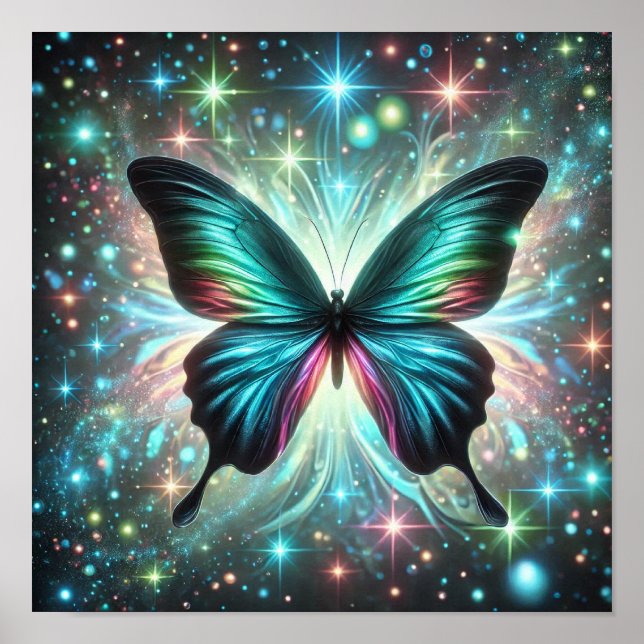 Poster Papillon aux étoiles galactiques et brillantes (Devant)