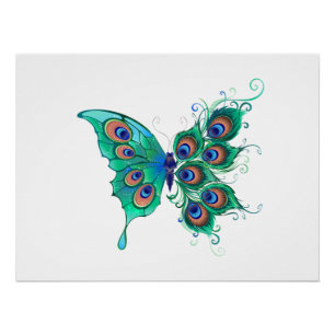 Poster Papillon aux plumes de paon vert