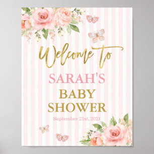 Poster Papillon Baby shower fille signe de bienvenue