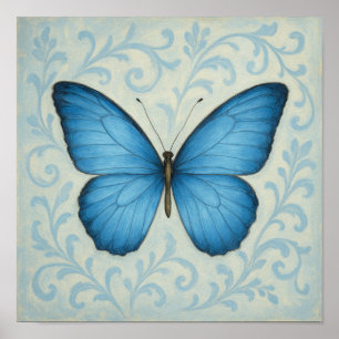 Poster Papillon bleu et Carré de manuscrits victoriens