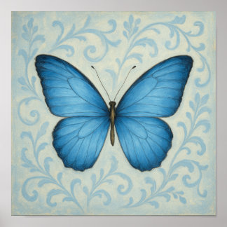 Poster Papillon bleu et Carré de manuscrits victoriens