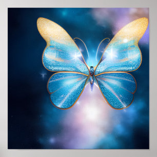 Poster Papillon bleu et or