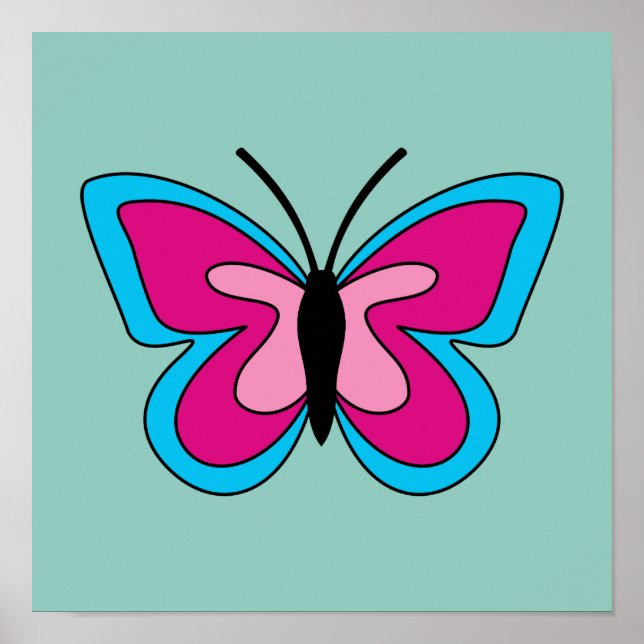 Poster Papillon bleu magenta rose (Devant)